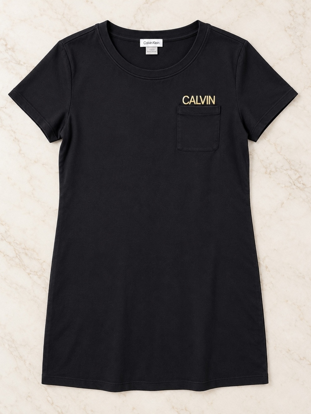 Calvin Klein Black T-Shirt Dress XL Pocket Logo Casual